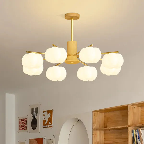 Kroonluchter Bollen — hout en metaal, 5 of 8 lichtpunten — afbeelding 3