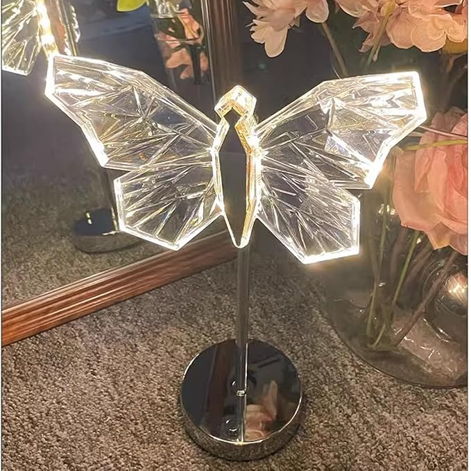 Tafellamp Vlinder — ijzer en acryl, warm wit led — afbeelding 2