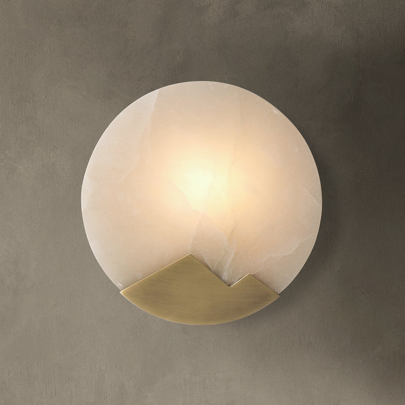 Wandlamp Marmer — koperen arm, ronde kap, E14 — afbeelding 1