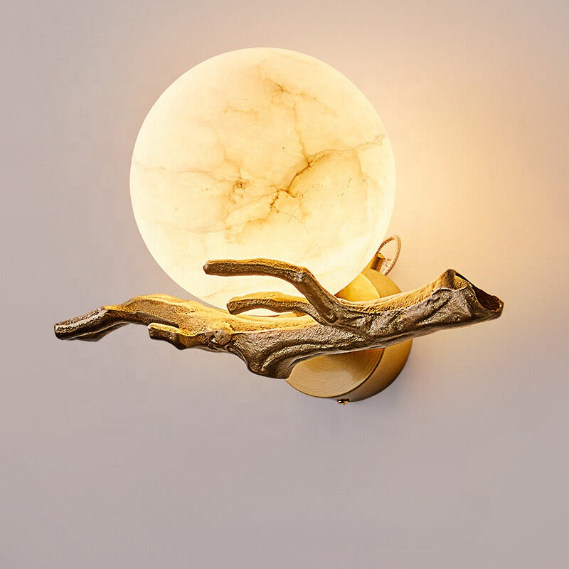 Wandlamp Marmer — koperen voet, led, 30 cm breed — afbeelding 1