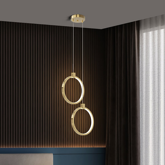 Hanglamp Cirkel — messinggoud, twee lichtpunten — afbeelding 1