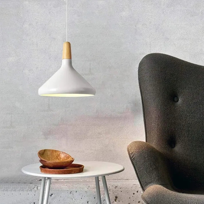 Hanglamp Kegel — aluminium en hout, fitting E27 — afbeelding 3