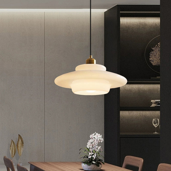 Hanglamp Melkglas — messing details, drie vormen — afbeelding 2