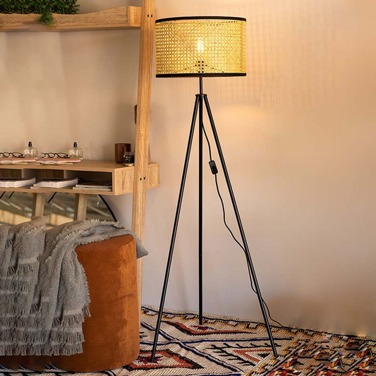 Vloerlamp Rotan Driepoot — fitting E27, 150 cm hoog — afbeelding 1