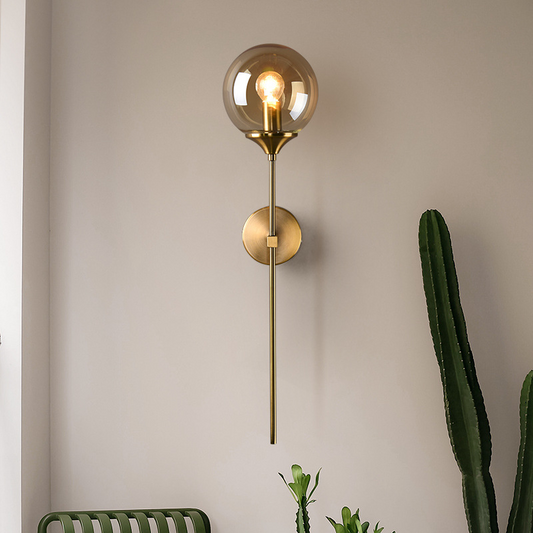 Wandlamp Rookglas Bol — goudkleurig frame, 50 cm — afbeelding 1