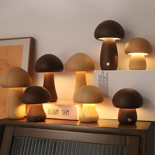 Draadloze tafellamp Hout — paddenstoelvorm, oplaadbaar — afbeelding 1