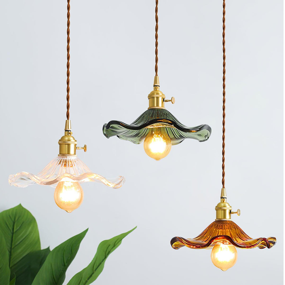 Hanglamp Hibiscus — glas en messing, fitting E27 — afbeelding 1