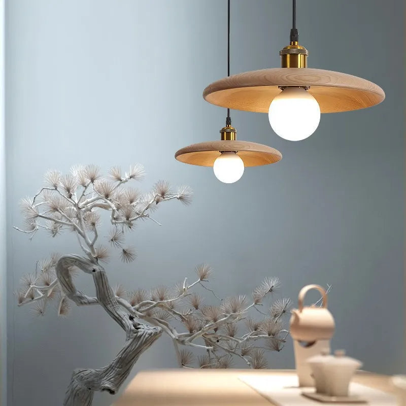 Hanglamp Vormlux Noor — hout en gekleurd glas — afbeelding 2