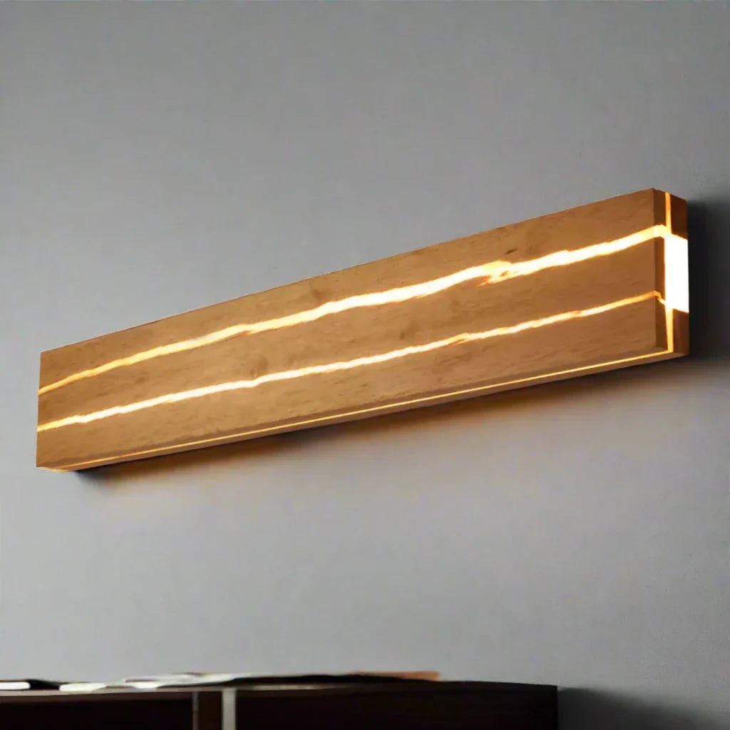 Wandlamp Houtnerf — hout en acryl, twee diameters — afbeelding 2