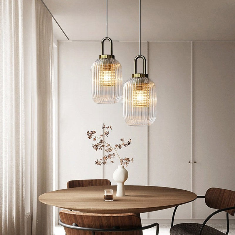 Hanglamp Tosqa — geribd glas, in drie maten — afbeelding 2