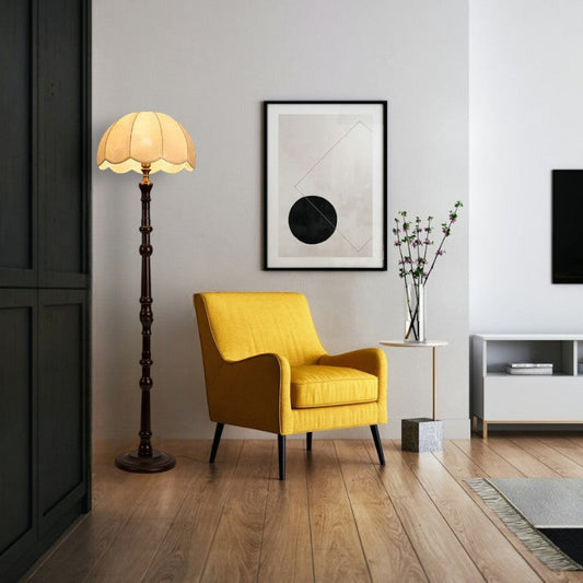 Vloerlamp Houten Voet — stoffen kap, 160 cm hoog — afbeelding 1