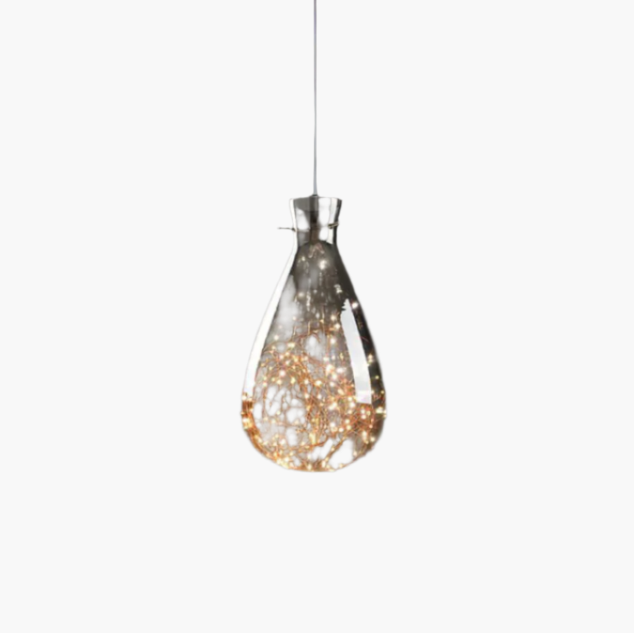 Hanglamp Grijs glas — messing, driekleurig licht — afbeelding 3
