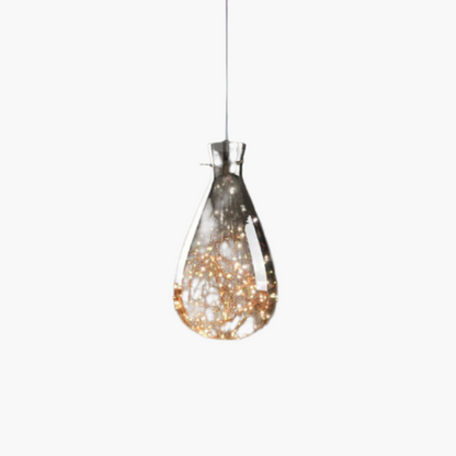 Hanglamp Grijs glas — messing, driekleurig licht — afbeelding 3