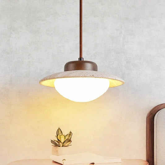 Hanglamp Steen en hout — led inbegrepen, 20 cm — afbeelding 1