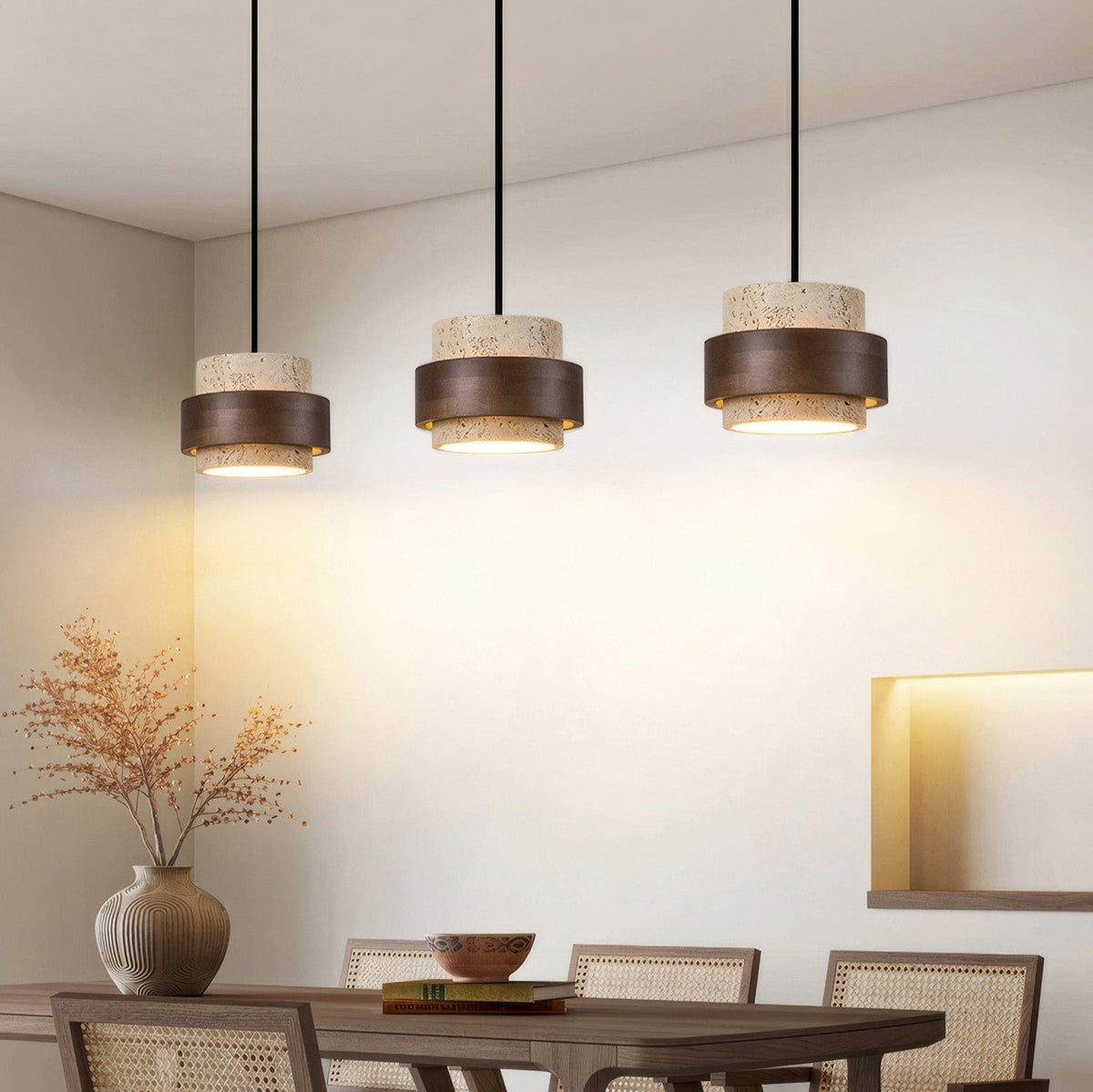 Hanglamp Travertijn — natuursteen en massief hout — afbeelding 1