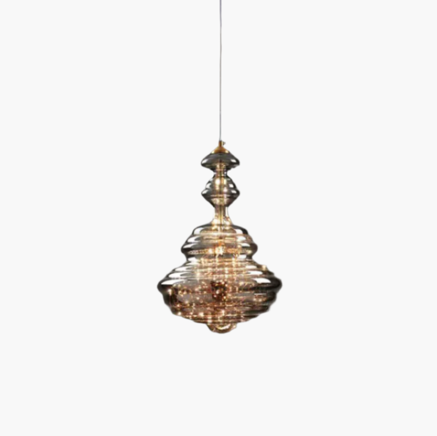 Hanglamp Grijs glas — messing, driekleurig licht — afbeelding 4