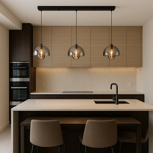 Hanglamp Trio — drie kappen van amberkleurig glas — afbeelding 1