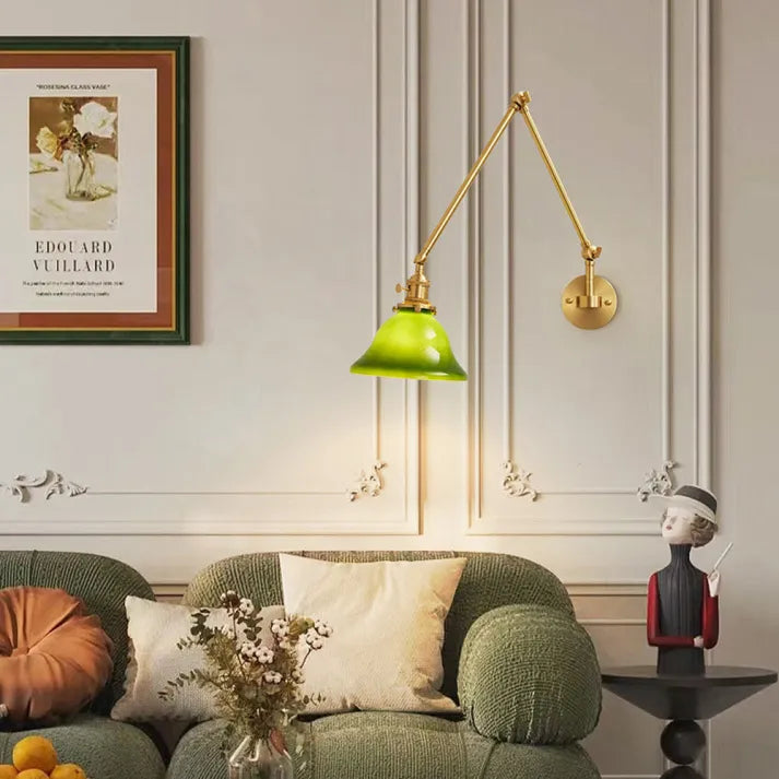 Wandlamp Groen Glas — messing zwenkarm, twee maten — afbeelding 2
