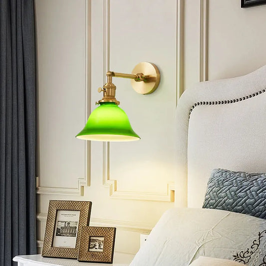 Wandlamp Groen Glas — messing zwenkarm, twee maten — afbeelding 1