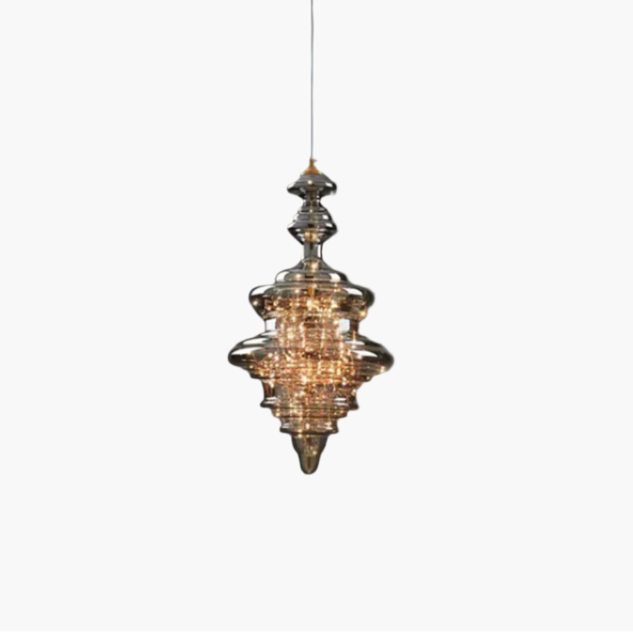 Hanglamp Grijs glas — messing, driekleurig licht — afbeelding 5