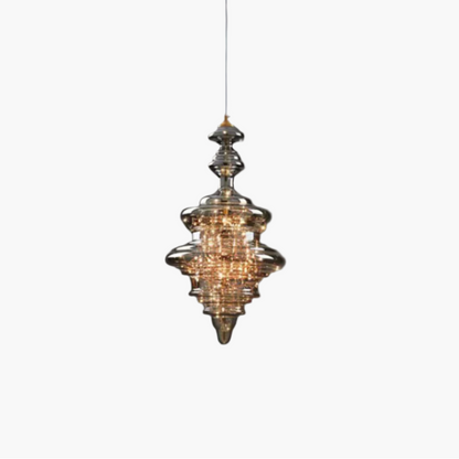 Hanglamp Grijs glas — messing, driekleurig licht — afbeelding 5