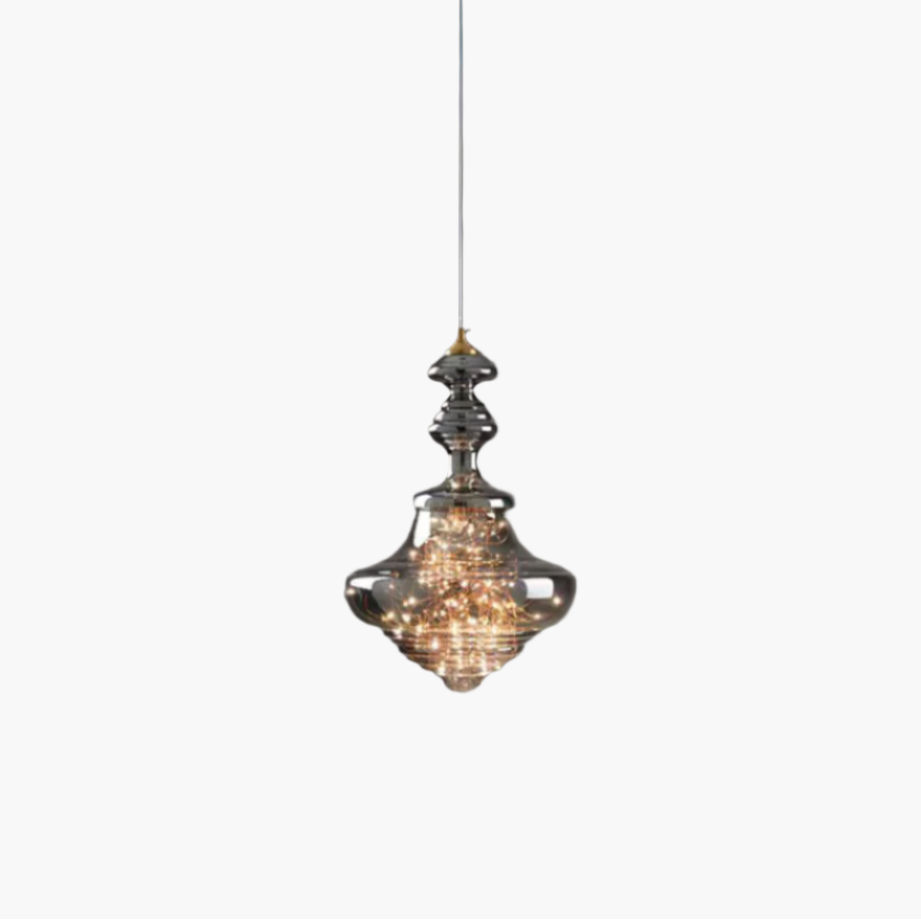 Hanglamp Grijs glas — messing, driekleurig licht — afbeelding 6