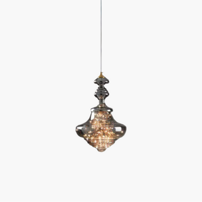 Hanglamp Grijs glas — messing, driekleurig licht — afbeelding 6