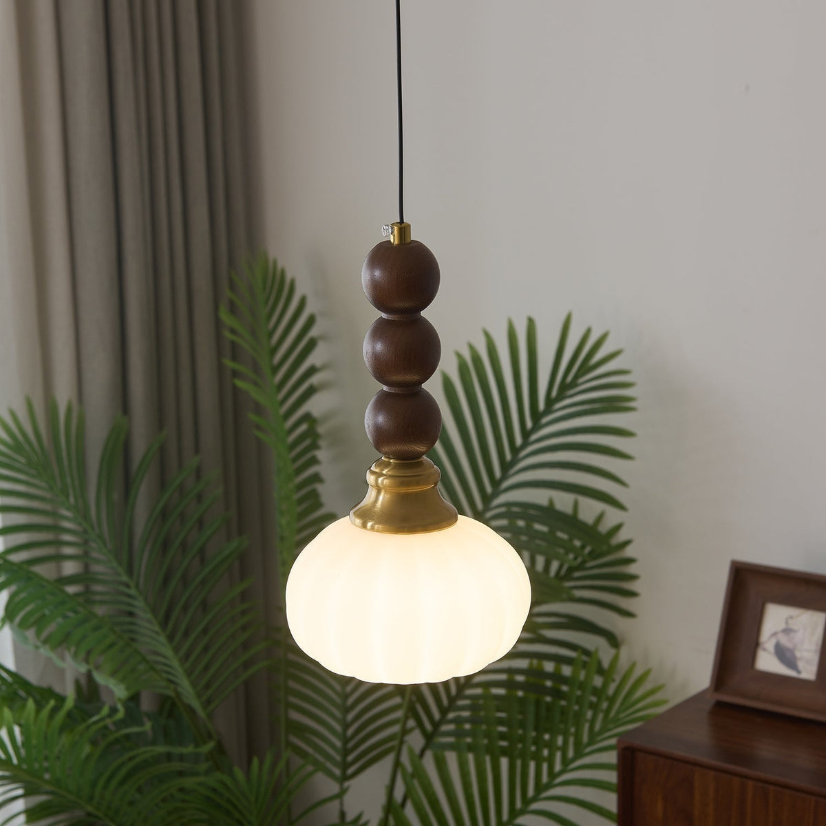 Hanglamp Evandra — glas, hout en metaal, zes modellen — afbeelding 3