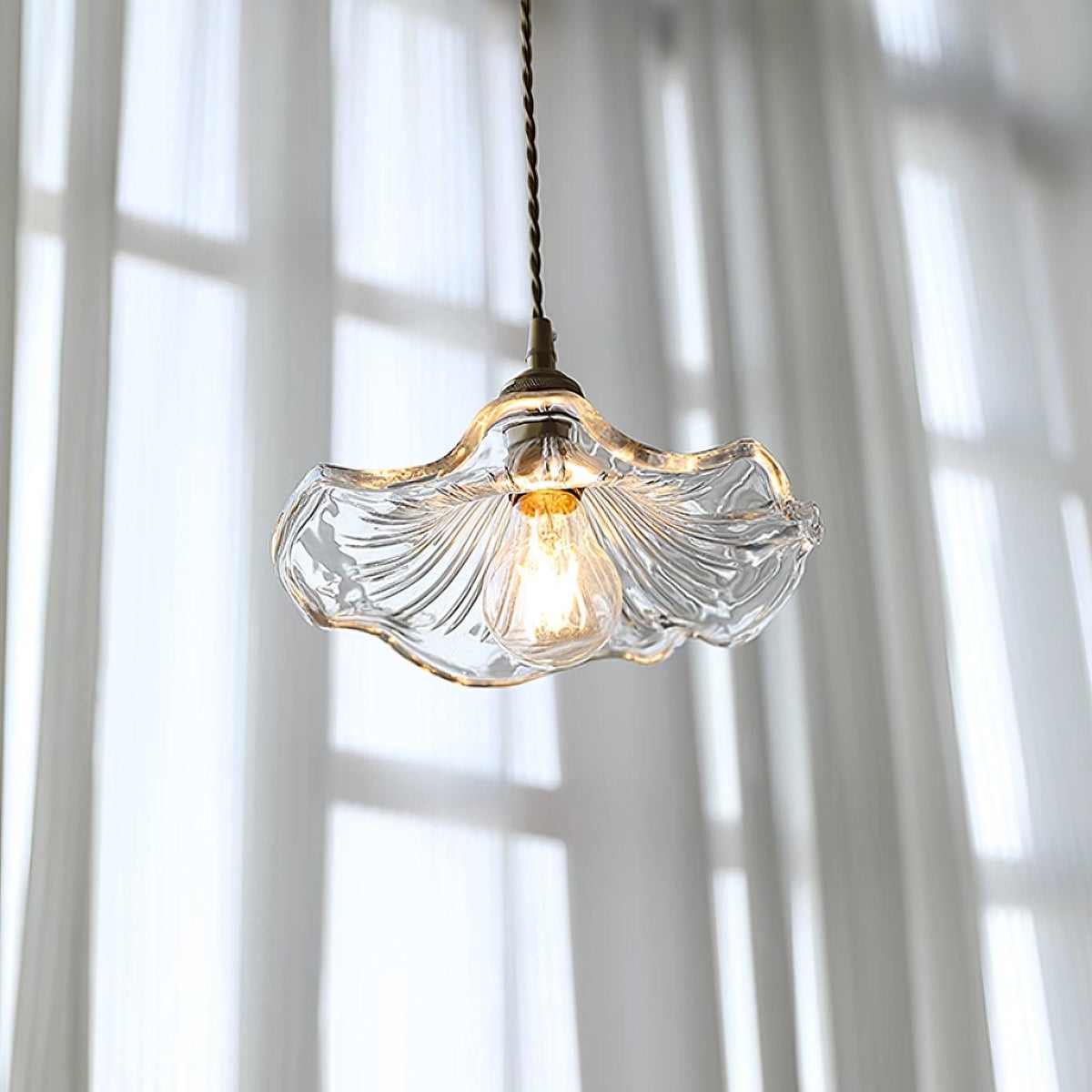 Hanglamp Bloemkelk — glas en koper, fitting E27 — afbeelding 2