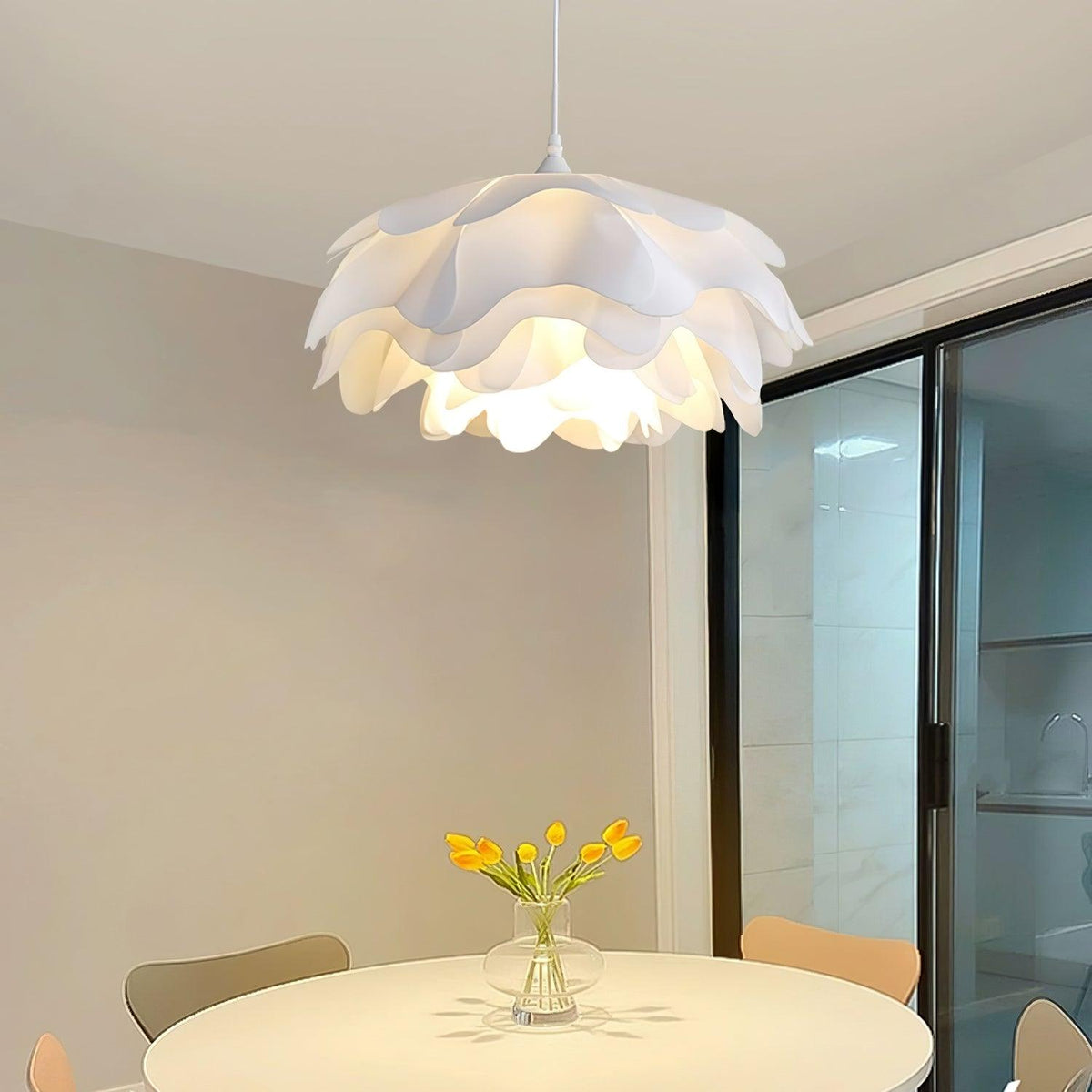 Hanglamp Bloemvorm — wit metaal en acryl, E27 — afbeelding 3