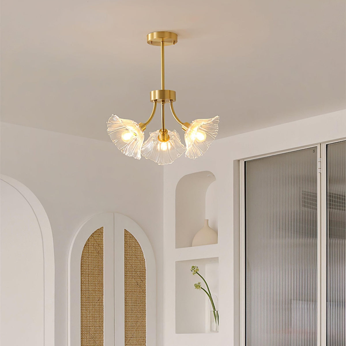 Kroonluchter Glasblad — messing, drie tot acht lampen — afbeelding 2
