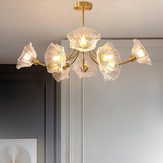 Kroonluchter Glasblad — messing, drie tot acht lampen — afbeelding 1