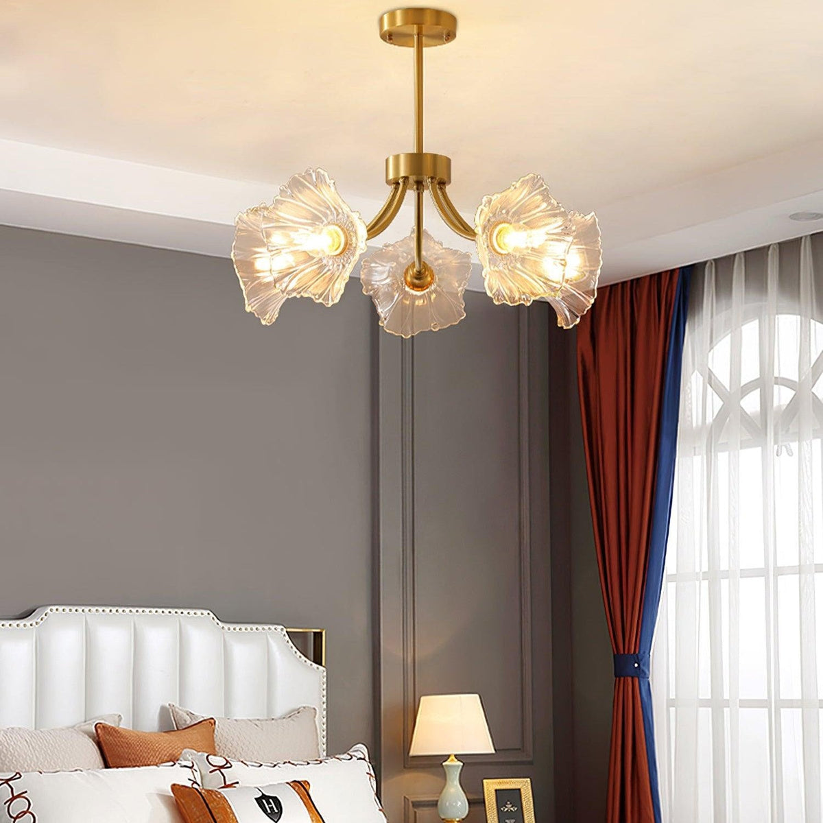 Kroonluchter Glasblad — messing, drie tot acht lampen — afbeelding 3