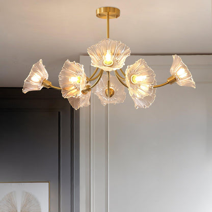 Kroonluchter Glasblad — messing, drie tot acht lampen — afbeelding 4