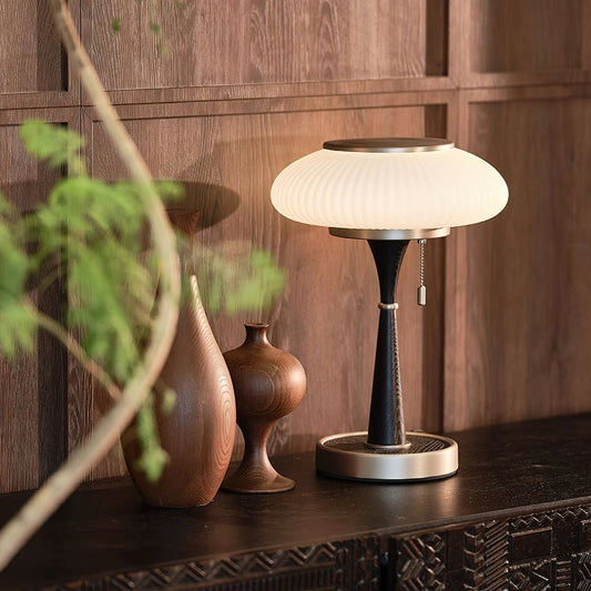Tafellamp Matsutake — metaal, hout en glas, fitting E27 — afbeelding 1