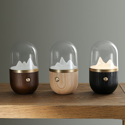 Tafellamp Bergtop — matglas en houten voet — afbeelding 1
