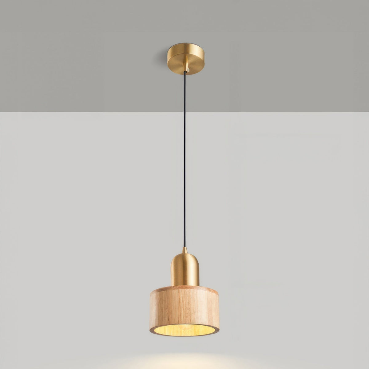 Hanglamp Cilinder — messing, notenhout en acryl — afbeelding 2