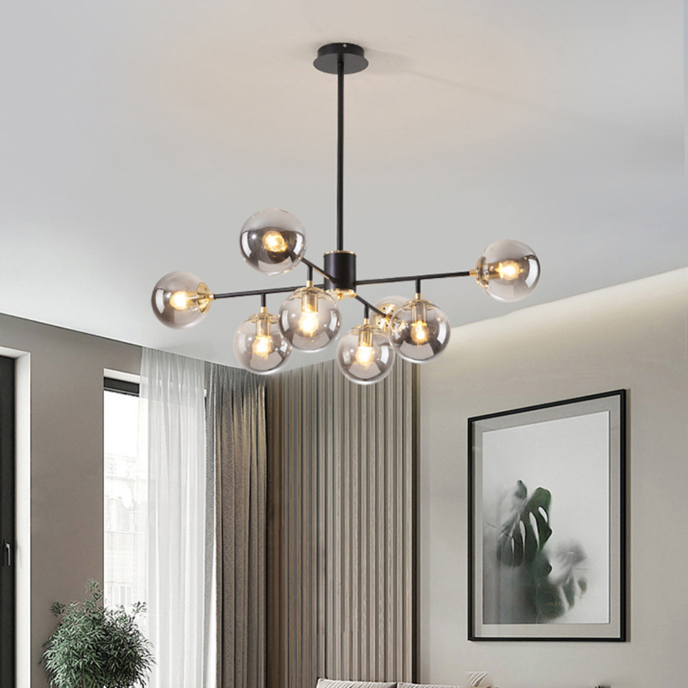 Kroonluchter Rookglas — acht bollen, fitting E27 — afbeelding 3