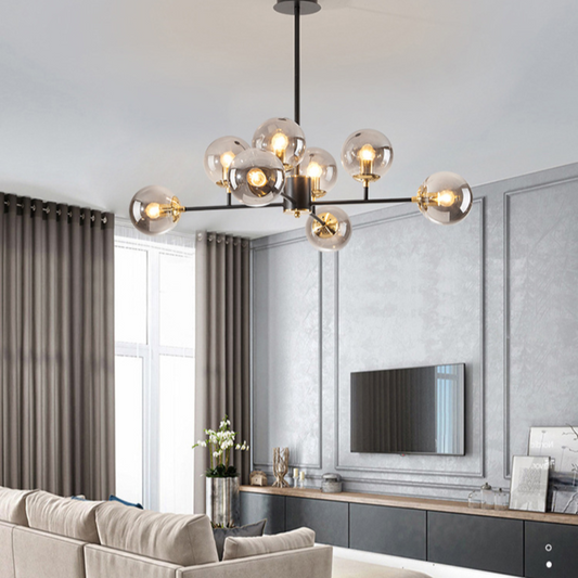 Kroonluchter Rookglas — acht bollen, fitting E27 — afbeelding 1