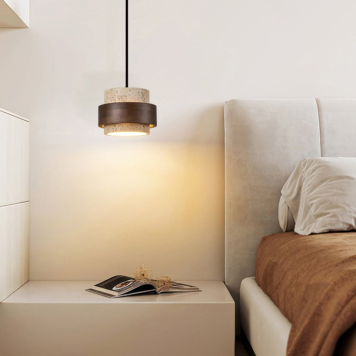 Hanglamp Travertijn — natuursteen en massief hout — afbeelding 2