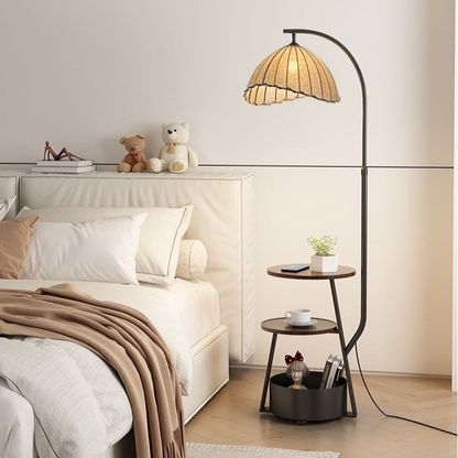 Vloerlamp Japans — met bijzettafel, hout en stof — afbeelding 2