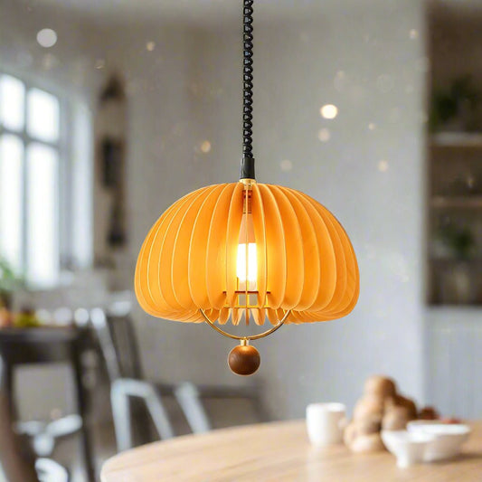 Hanglamp Pompoen — hout en metaal, 45 cm doorsnede — afbeelding 1