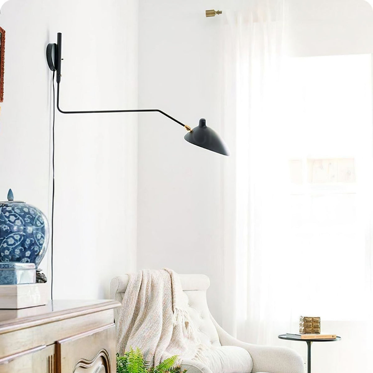 Wandlamp Zwenkarm — draaibare kap, 60 tot 140 cm — afbeelding 4
