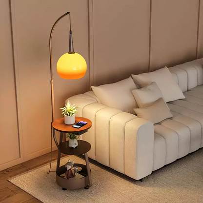Vloerlamp Bijzettafel — hout, glas en metaal, H 160 cm — afbeelding 2
