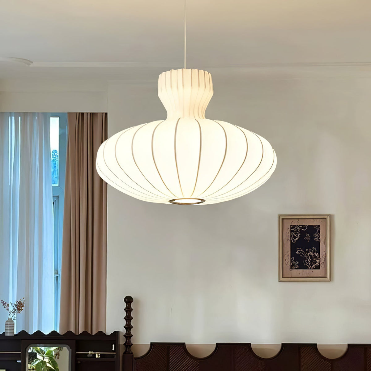 Hanglamp Geplooide Zijde — moerbeizijde, drie maten — afbeelding 1