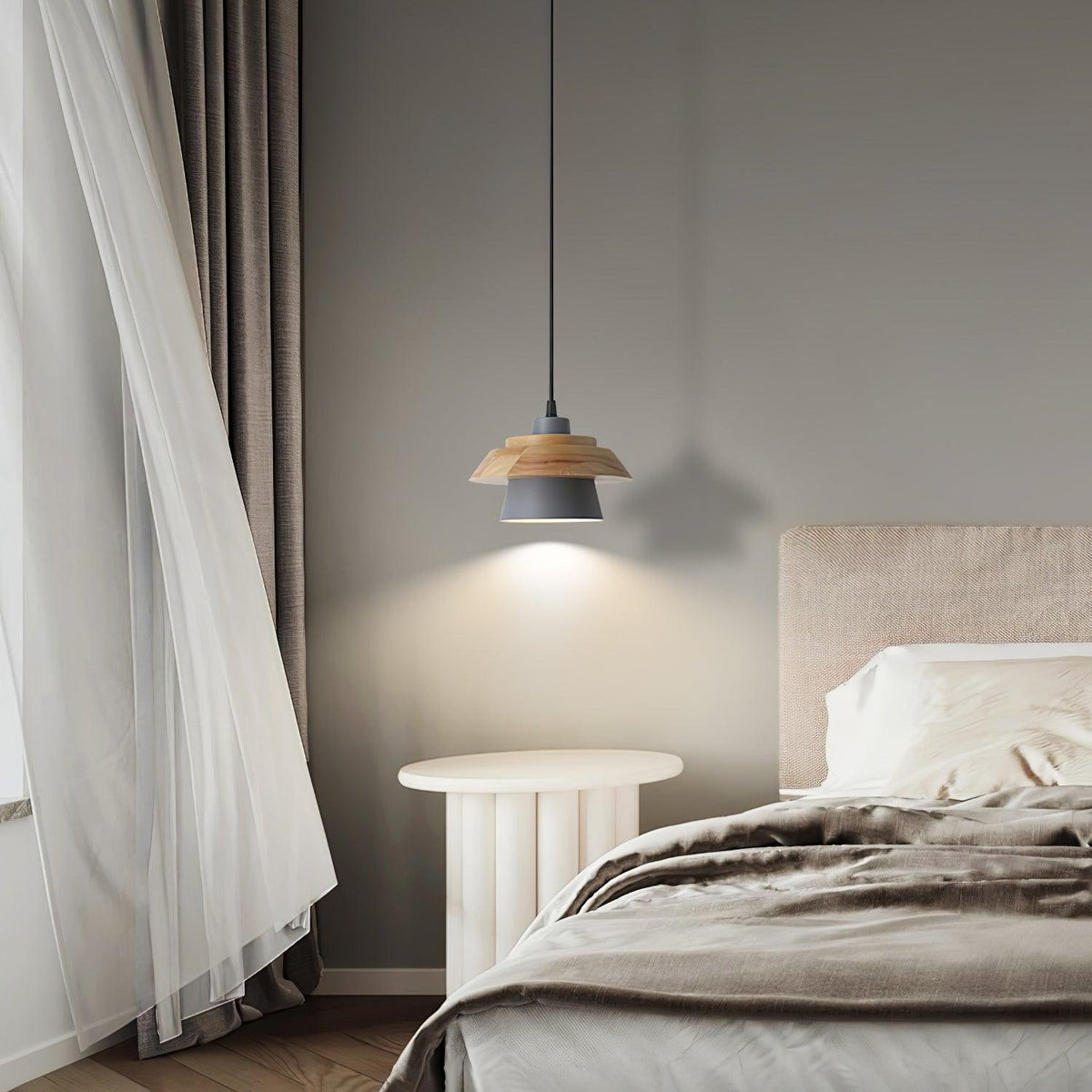 Hanglamp Steen en Hout — metaal en hout, fitting E27 — afbeelding 3