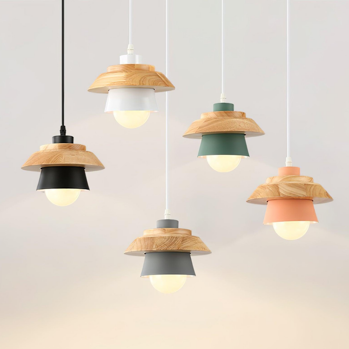 Hanglamp Steen en Hout — metaal en hout, fitting E27 — afbeelding 1