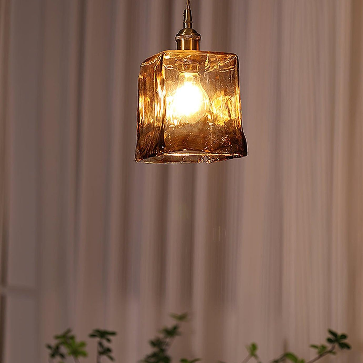 Hanglamp Bruinglas — messing en glas, drie maten — afbeelding 4
