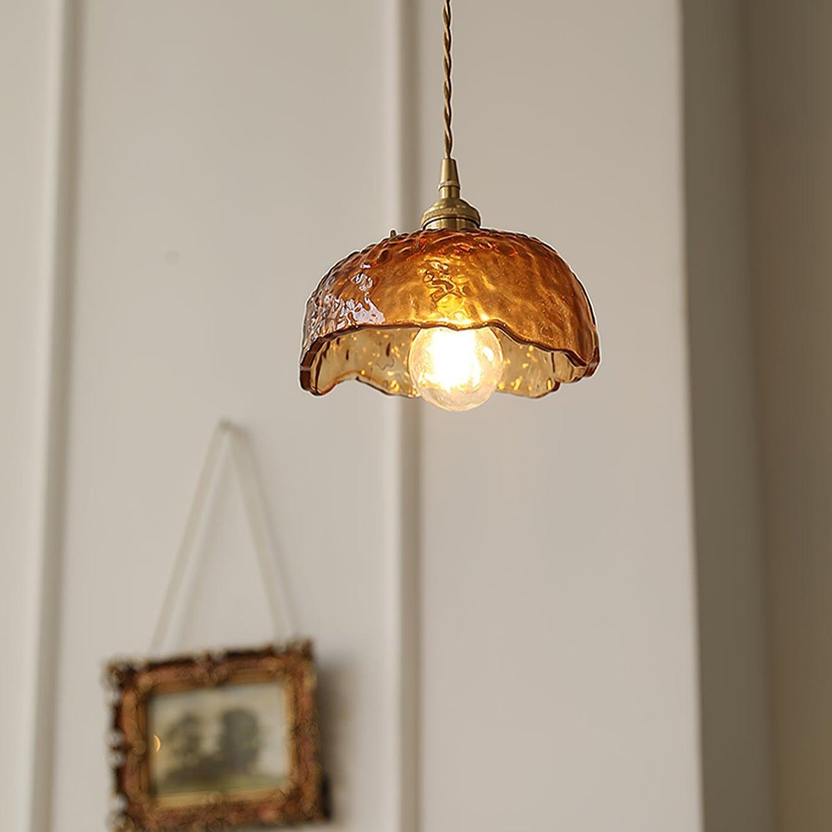 Hanglamp Bruinglas — messing en glas, drie maten — afbeelding 3