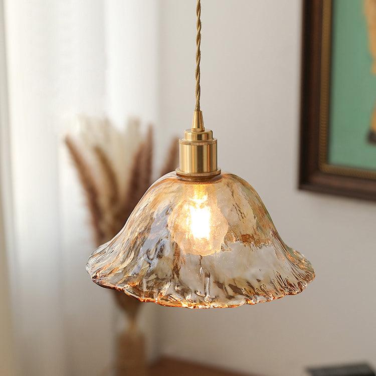 Hanglamp Bruinglas — messing en glas, drie maten — afbeelding 2